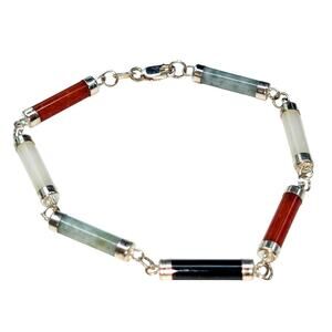 925 Sterling Silver Dainty Semi-Precious Barrel Panel Link Bracelet